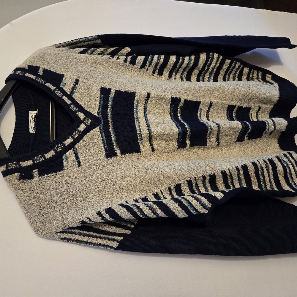 Chaps Navy and Gray Striped Sweater